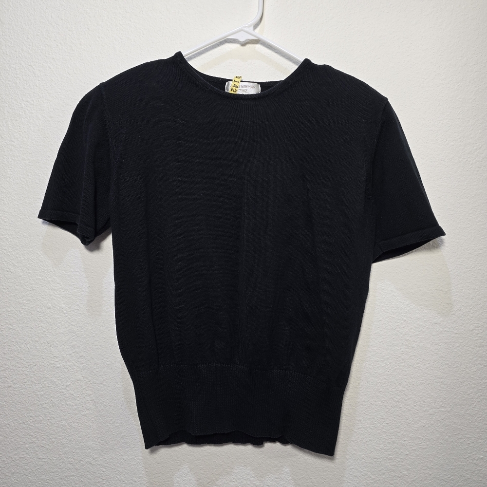 100% Cotton Jones New York Petite Black Short Sleeve Knit Top